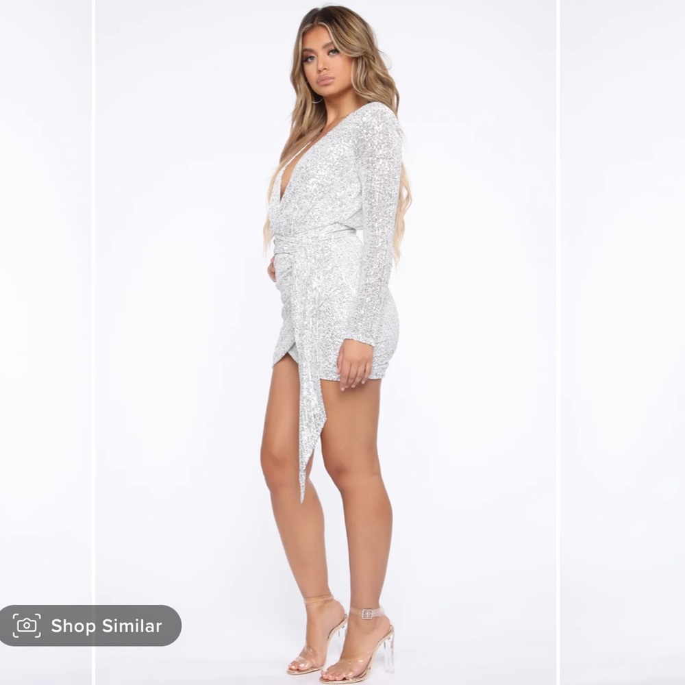 Fashion Nova Center Stage Sequin Mini Dress - White/Silver - Large - Never Worn - Picture 2 of 10